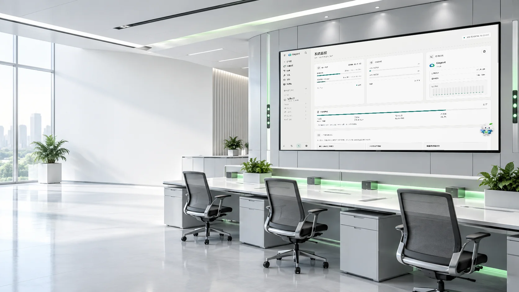 定稿 PPT 展示的 Uagent 系统监控界面与工作场景